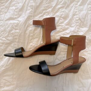 Nine West Wedge Leather Sandals - 7.5 black and cognac.